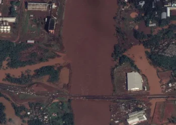 áreas, afetadas pelas enchentes, Região, dos Vales, enchentes, do Rio, Grande do Sul.